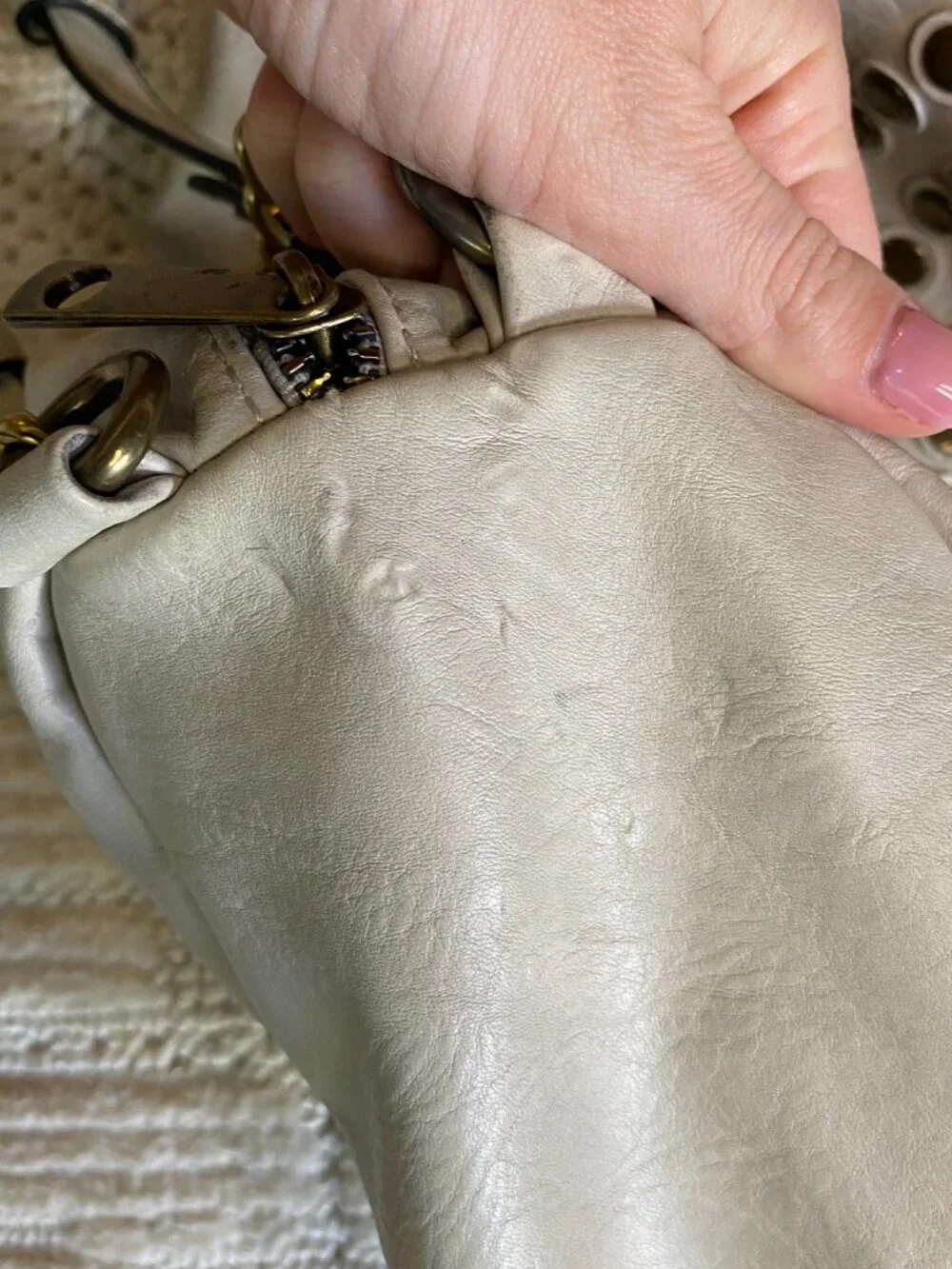 Ivory Studded Hobo Shoulder Bag – Gold Hardware